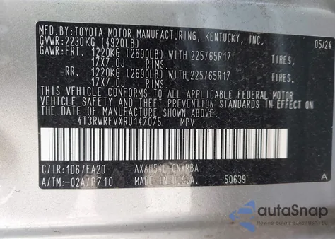 2024 Toyota Rav4 Hybrid Xle из США, поврежденный, VIN 4T3RWRFVXRU147075